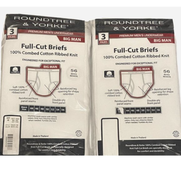 Full Cut Men’s Briefs Underwear 2 Packs Roundtree Yorke Big Man Size 56 Cotton - Picture 2 of 2